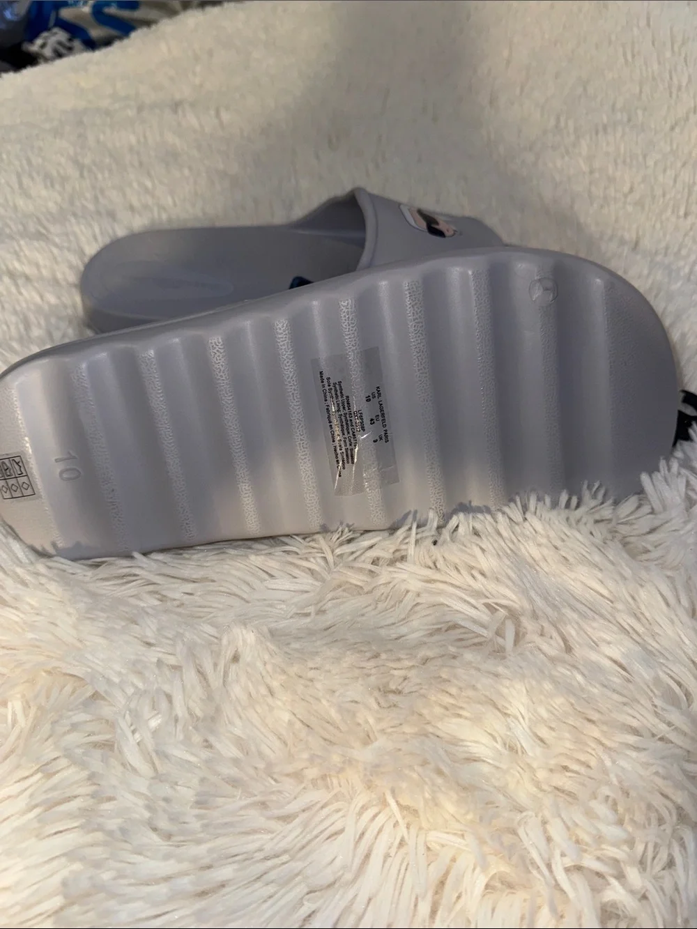 Karl Lagerfeld Gray Slide Sandals with Karl Cartoon Logo
